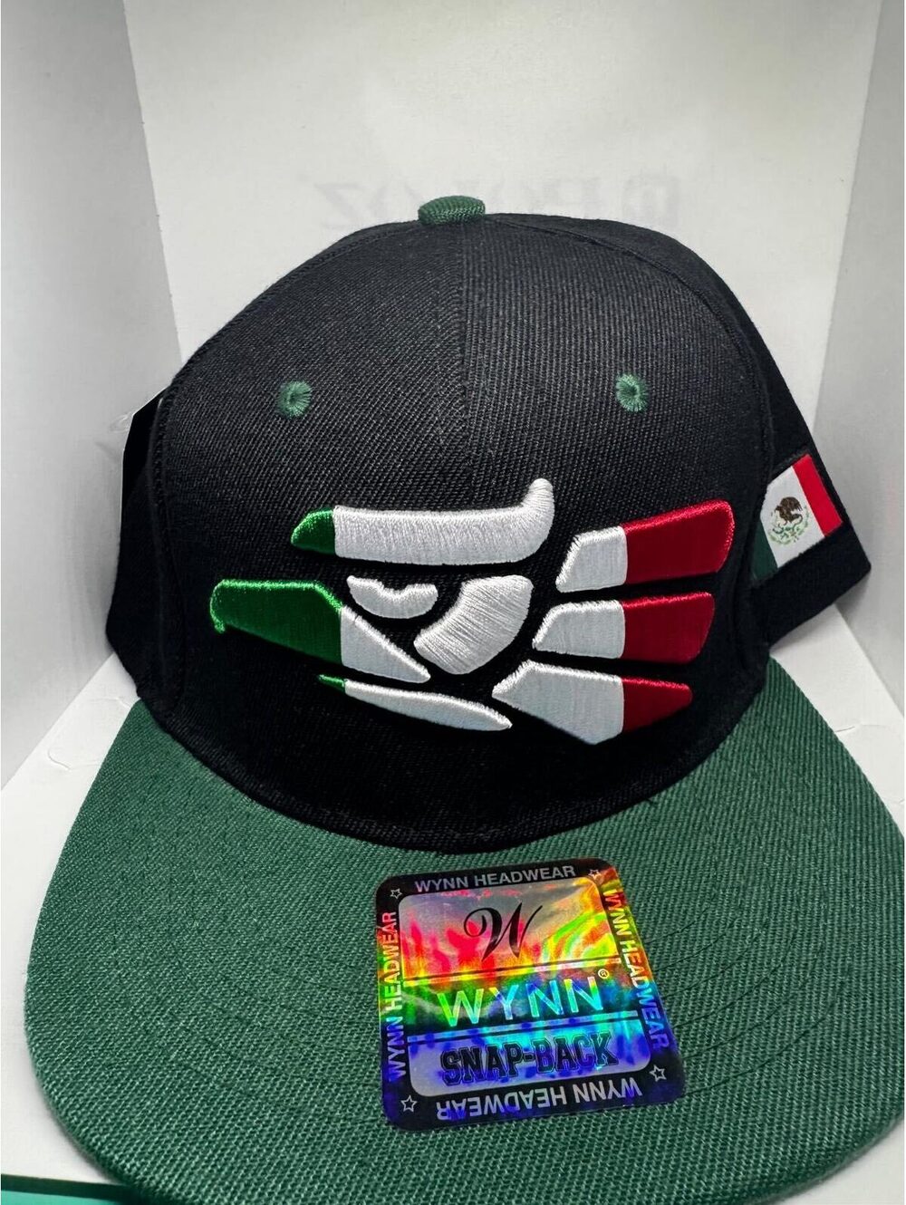 Wynn Headwear Mexico Wing Logo Snapback Hat Black Green